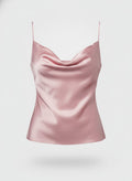 Women's Pink Satin Cowl Neck Top