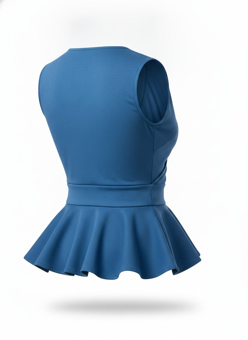 Women's Blue Peplum Wrap V Neck Top