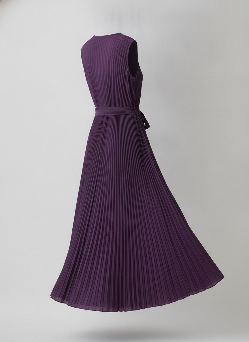 Women's Purple Pleated Wrap Midi Dress