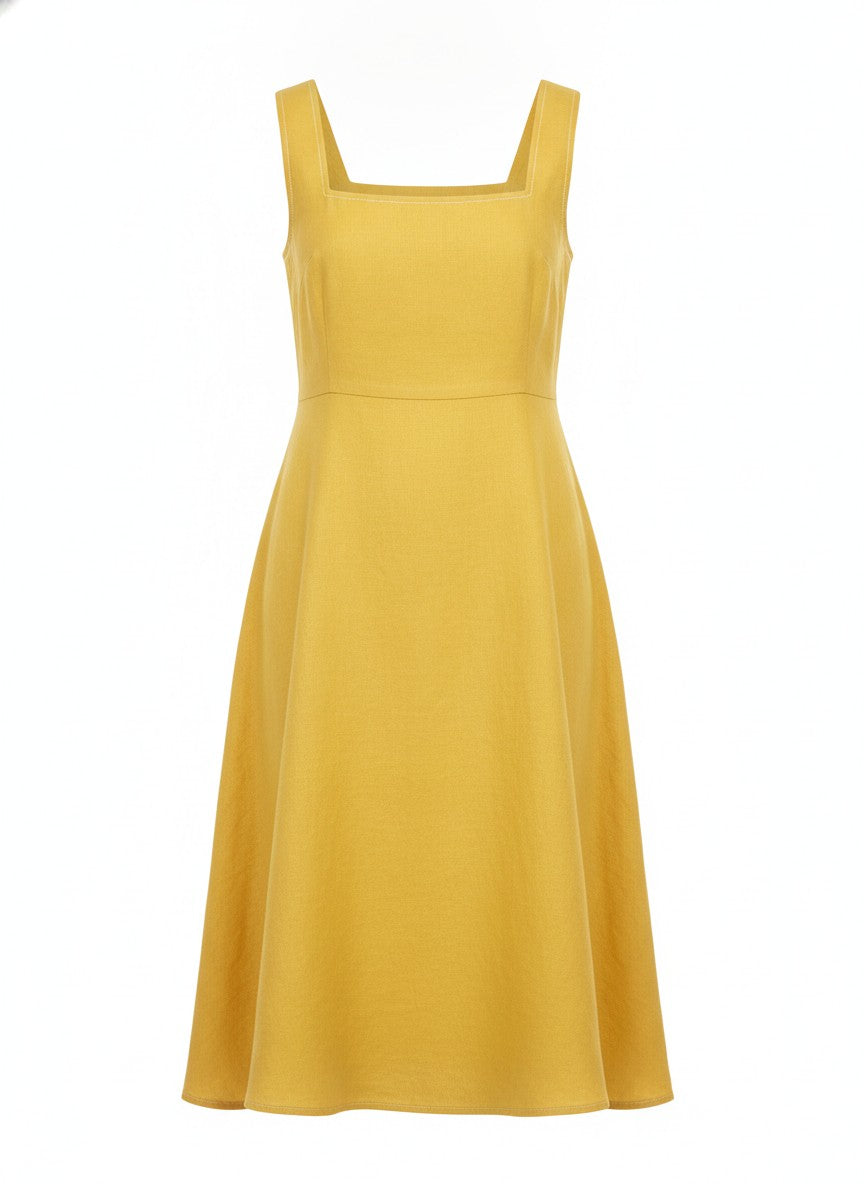 Women's Yellow Square Neck Dress