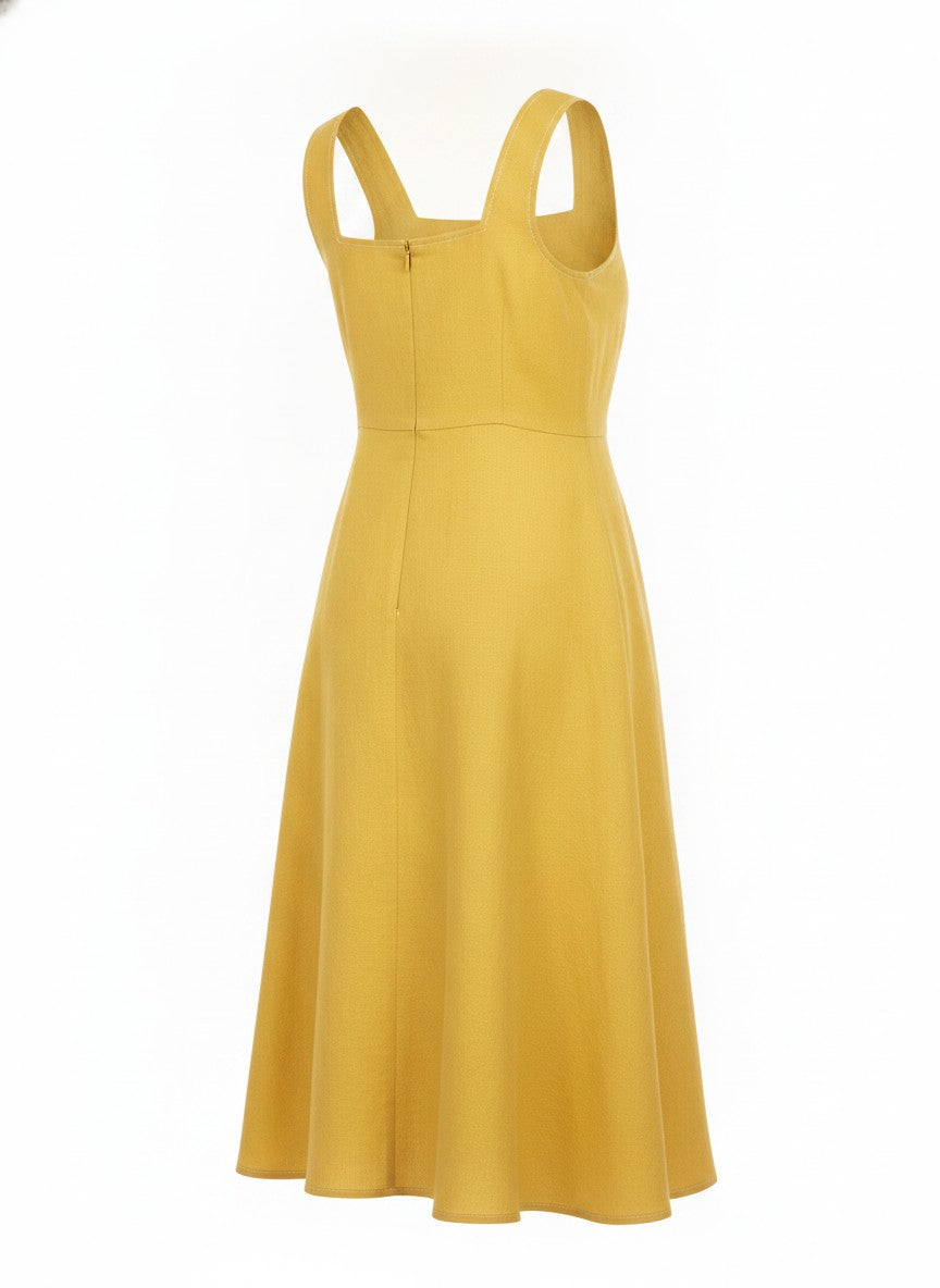Women's Yellow Square Neck Dress