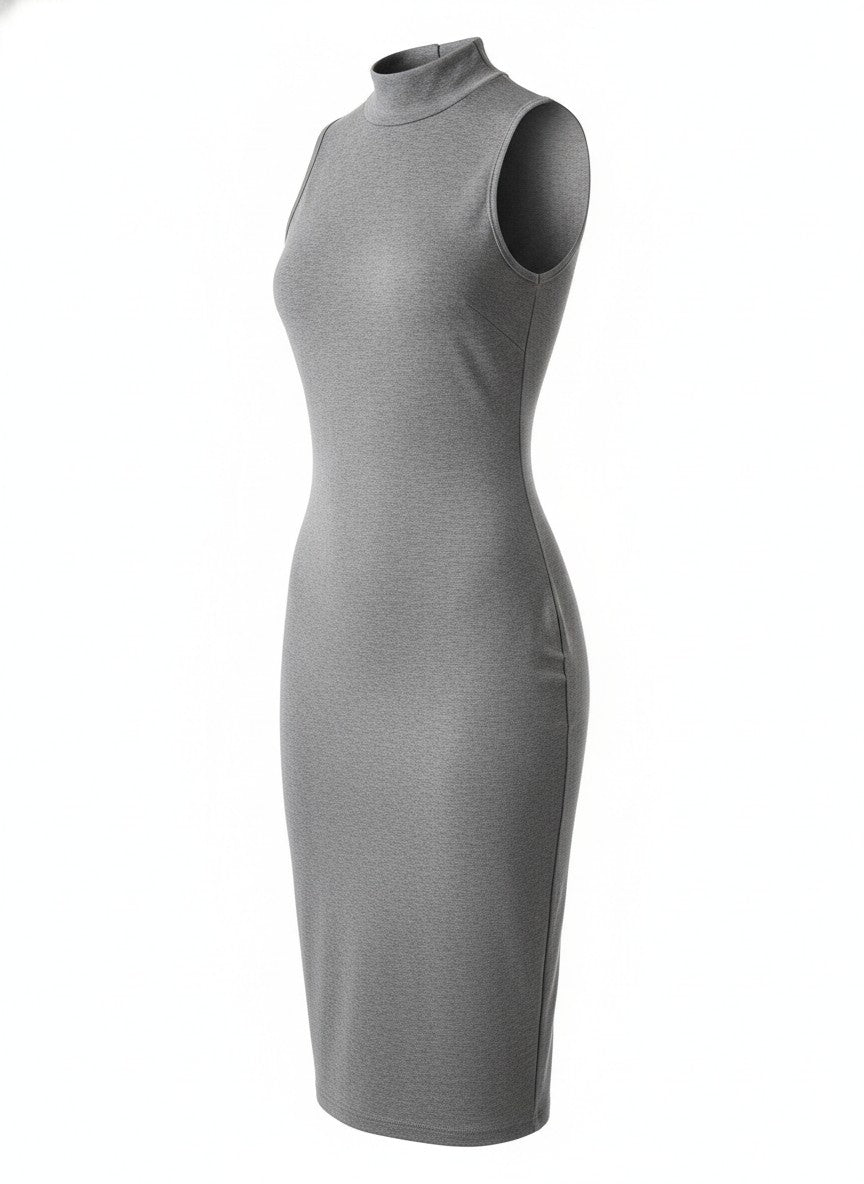 Women's Gray Bodycon Mock Neck Dress