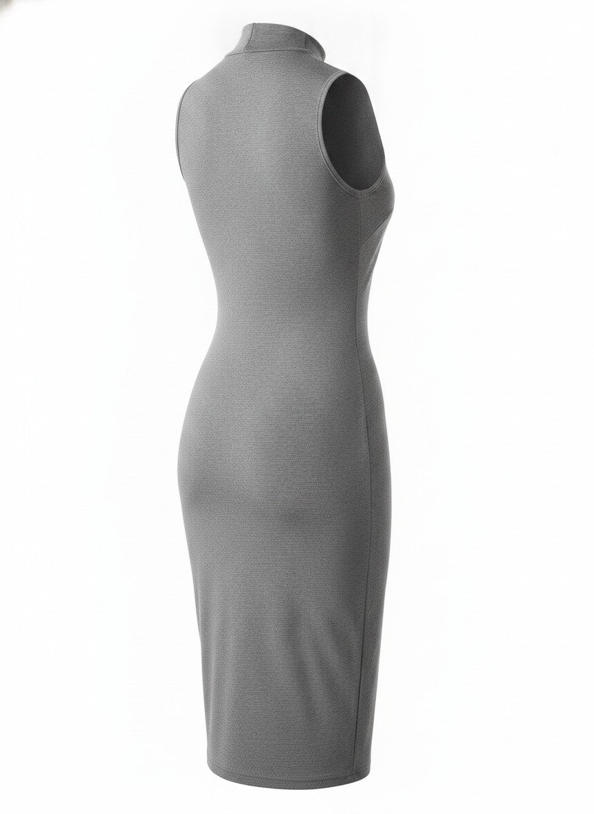 Women's Gray Bodycon Mock Neck Dress