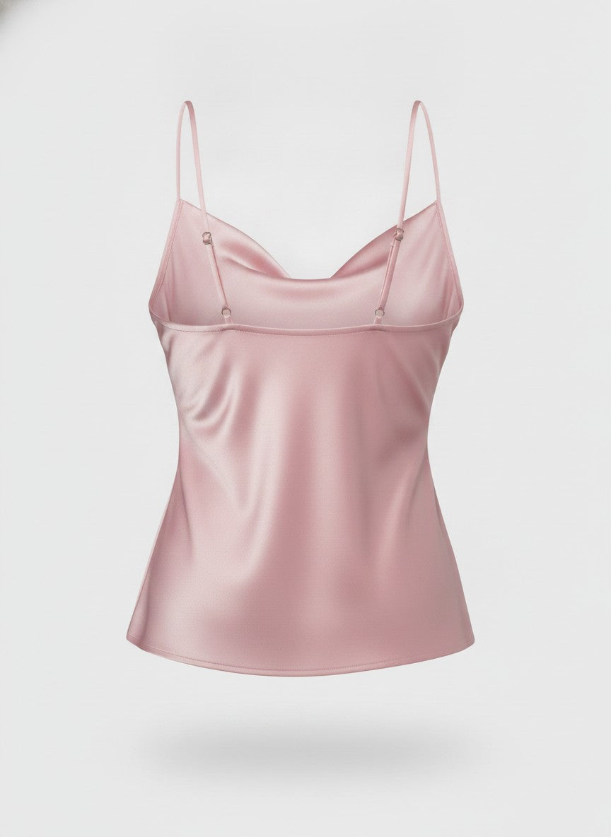 Women's Pink Satin Cowl Neck Top