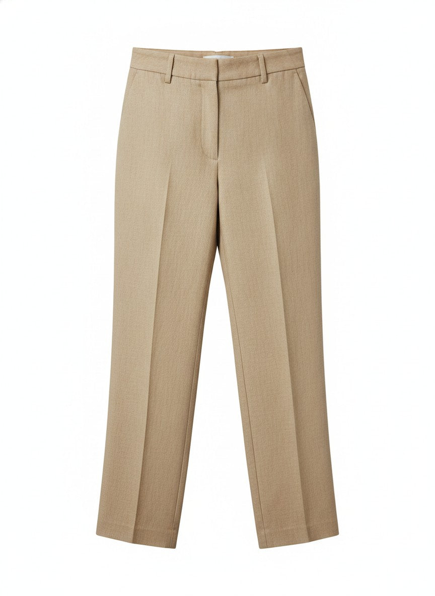 Women's Beige Straight Crop Pants