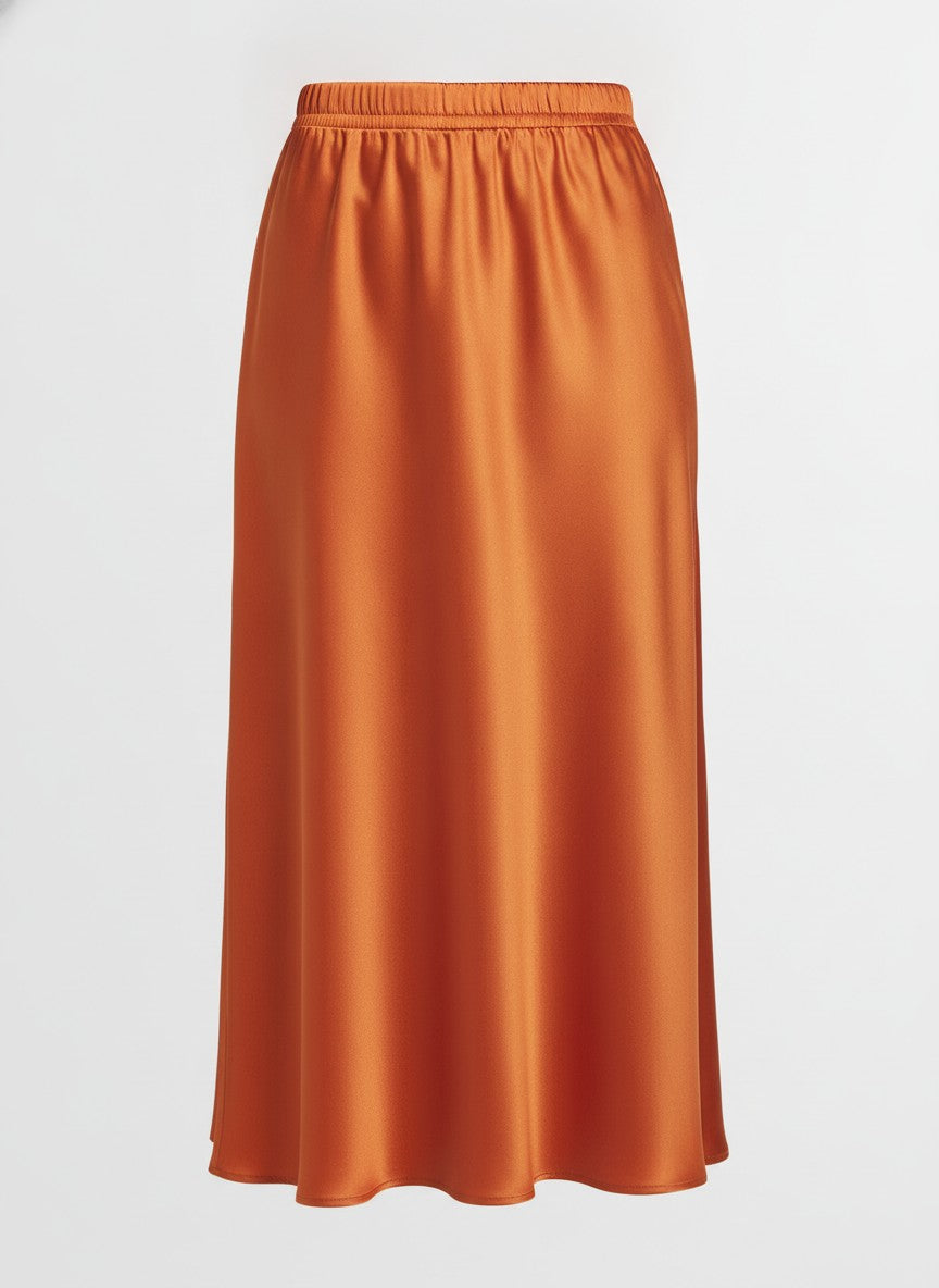 Women's Orange Satin Bias Cut Skirt