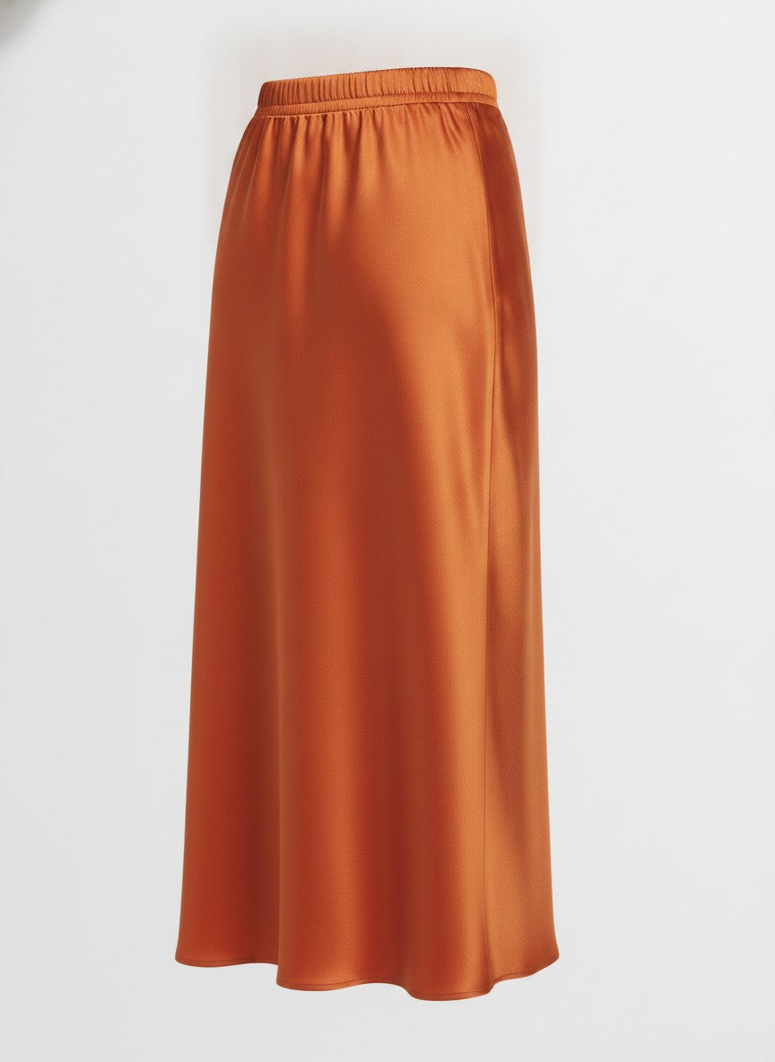 Women's Orange Satin Bias Cut Skirt