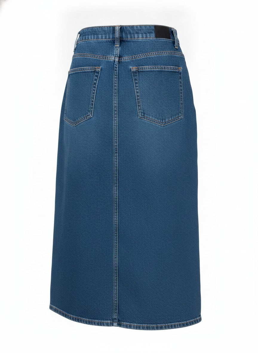 Women's Blue Denim Button Down Midi Skirt