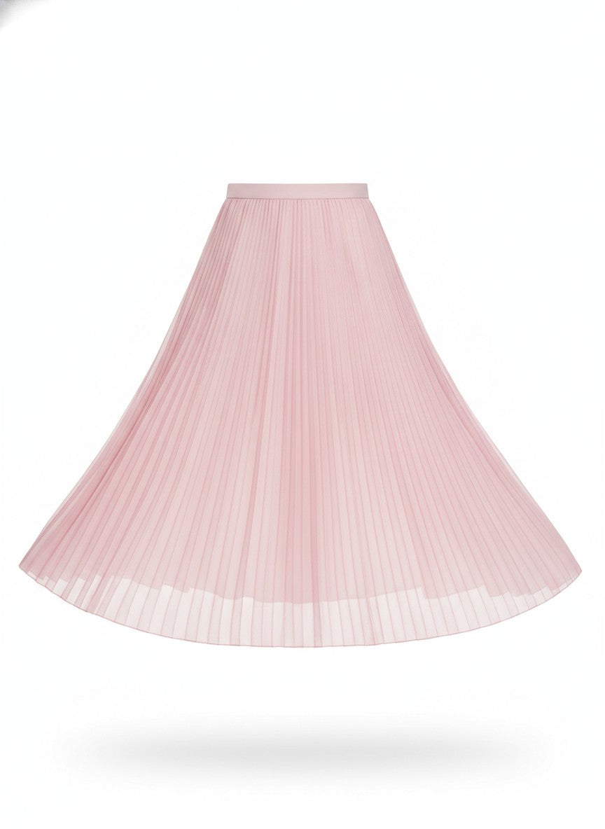 Women's Pink Pleated A Line Midi Skirt