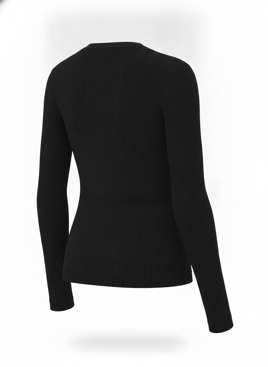 Women's Black Ribbed Knit Long Sleeve Top