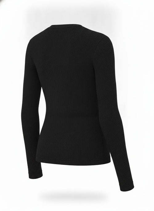 Women's Black Ribbed Knit Long Sleeve Top