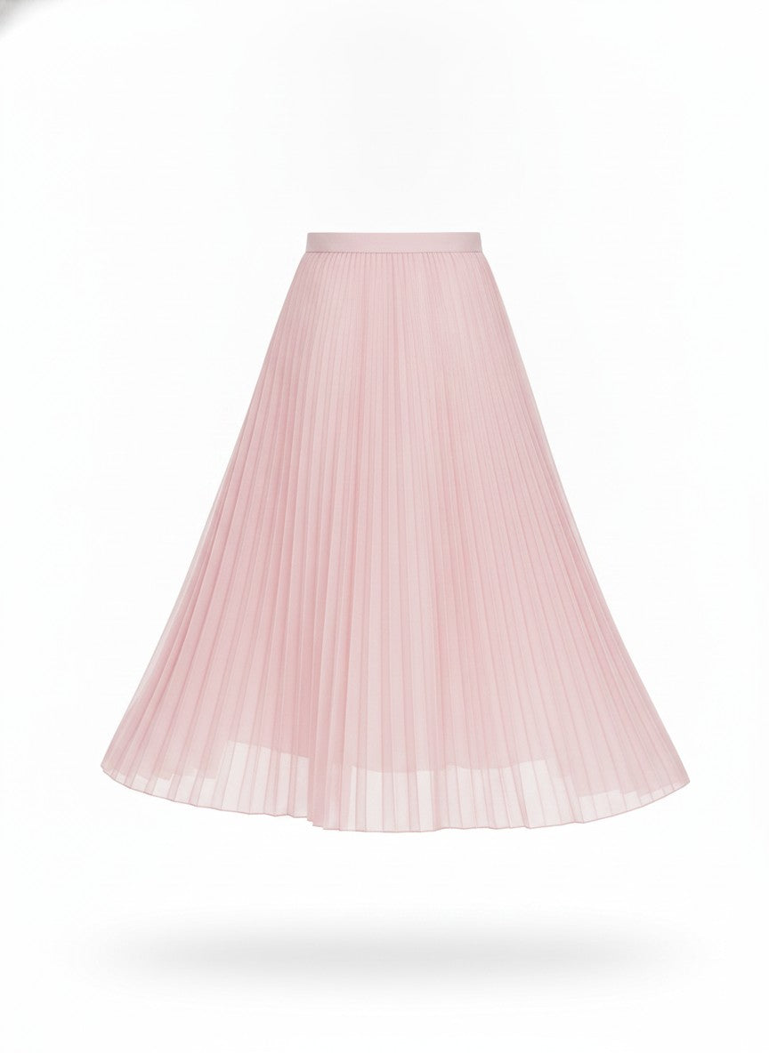 Women's Pink Pleated A Line Midi Skirt