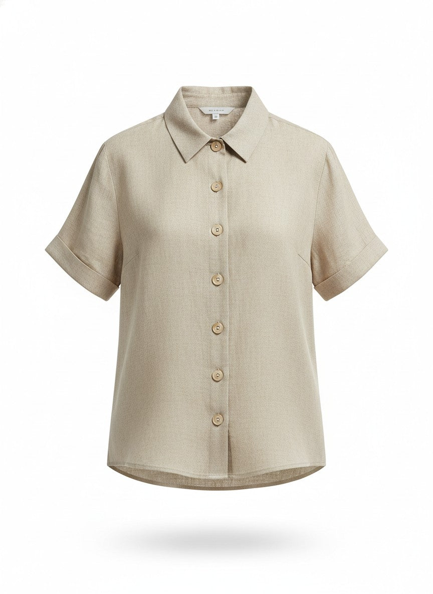 Women's Beige Button Front Top