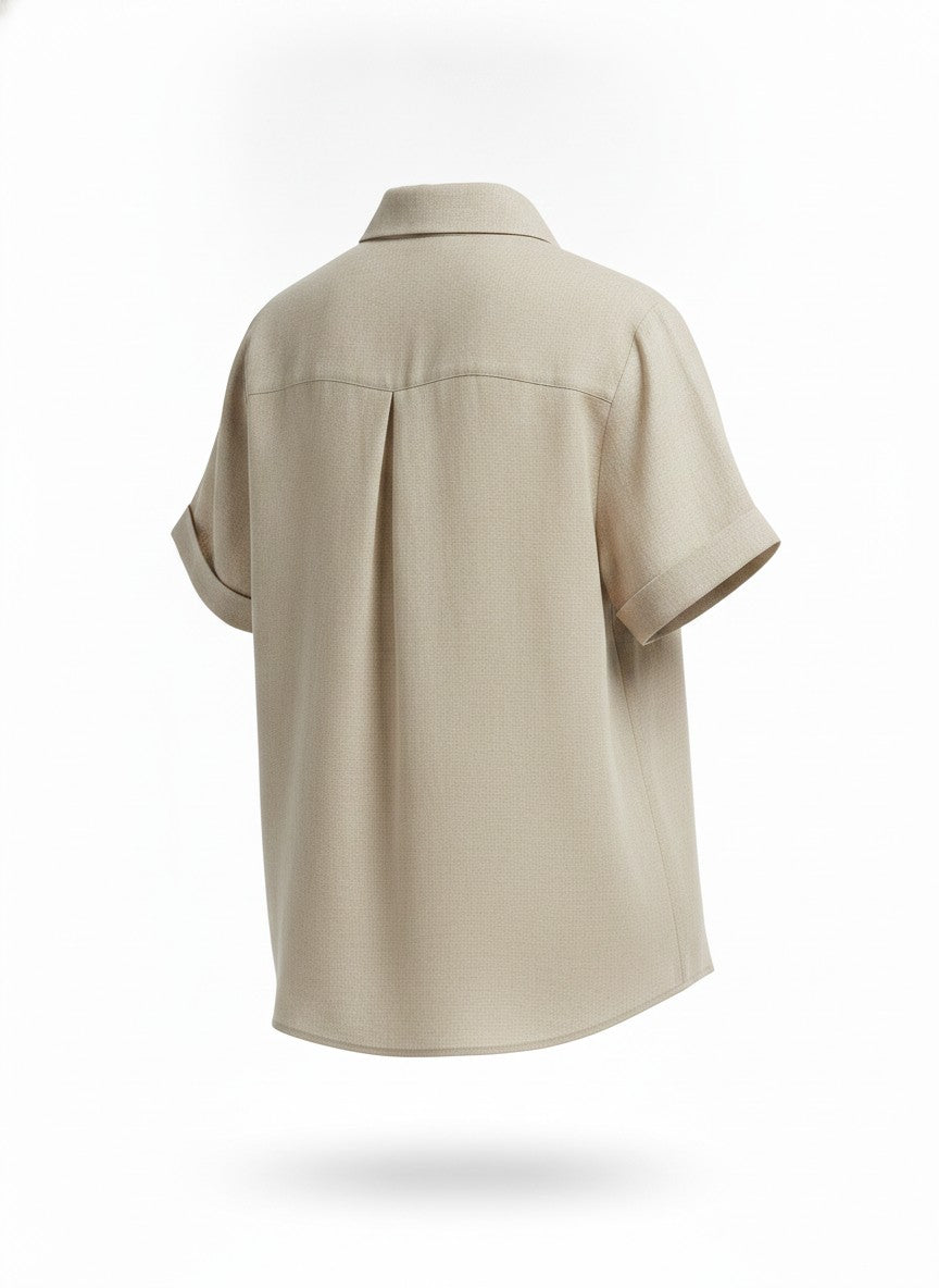 Women's Beige Button Front Top
