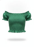 Women's Green Off Shoulder Smocked Top