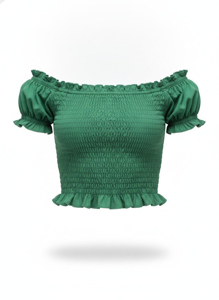 Women's Green Off Shoulder Smocked Top