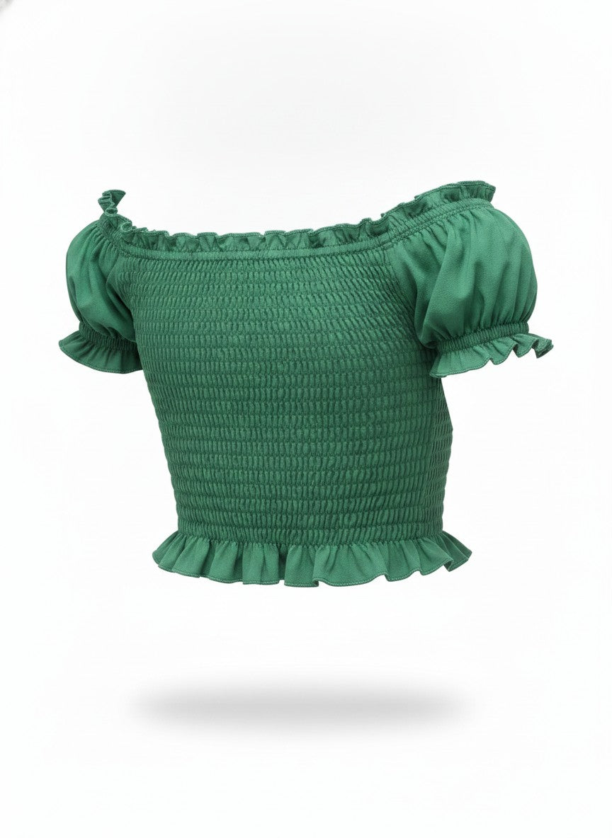 Women's Green Off Shoulder Smocked Top